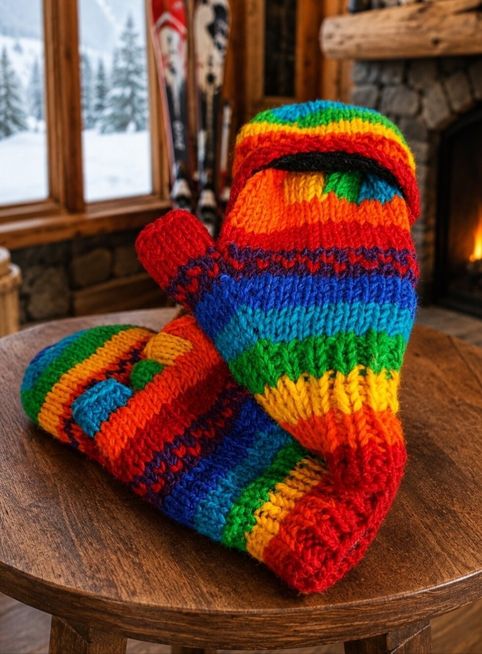 Fold Over Fingerless Gloves Mittens Gay Pride Wool Made In Nepal Fleece Lined